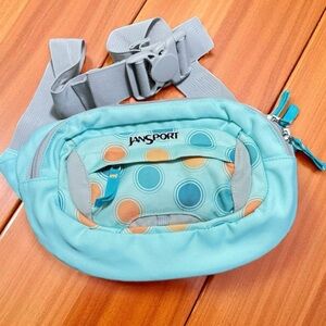 JanSport Waist Pack Aqua Blue Polka Dot Fanny Pack Adjustable Strap Vintage